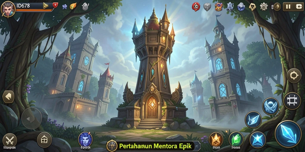 Tampilan gameplay intens dari ID678 yang penuh strategi Tower Defense.